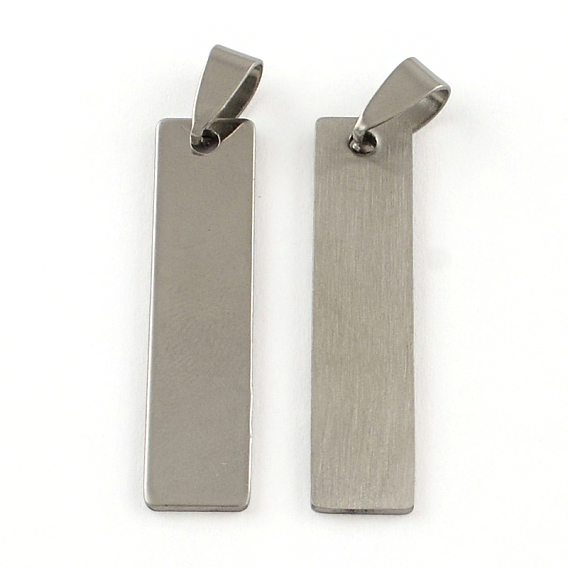 201 Stainless Steel Rectangle Stamping Blank Tag Pendants, with Snap on Bails Clasps, One Side Polishing, 40x9x1mm, Hole: 7x3.5mm
