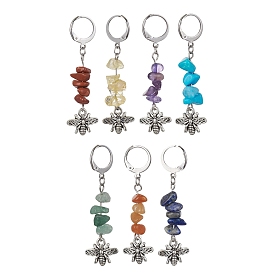 Alloy Bees Pendant Decoration, with Natural & Synthetic Gemstone Chip and 304 Stainless Steel Clasp