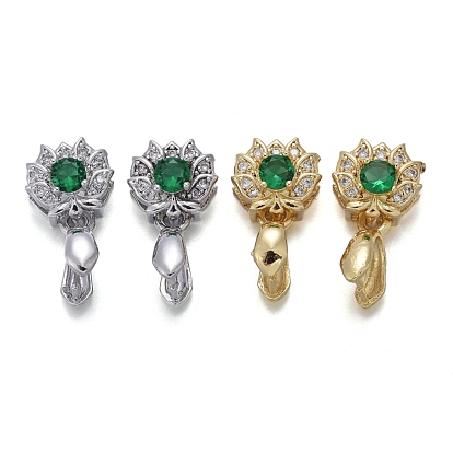 Brass Micro Pave Cubic Zirconia Ice Pick Pinch Bails, Long-Lasting Plated, Crown, Green & Clear
