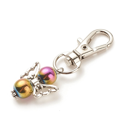 Décorations de pendentifs en perles d'hématite synthétique, breloques fermoir mousqueton ange, pour porte-clés, sac à main, ornement de sac à dos