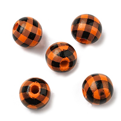 Perles européennes en bois d'automne, perles imprimées à gros trous, ronde