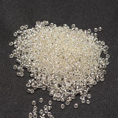 Perles de graine rond en verre transparent, Grade a, Argenté