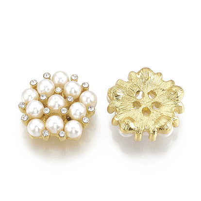 Alliage strass fleur cabochons dos plat, avec abs en plastique imitation perle, pour la fabrication de bijoux artisanaux pendentif photo