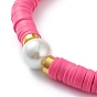 Bracelets élastiques faits à la main de perles heishi en pâte polymère, avec des perles d'espacement en laiton et des perles de verre rondes