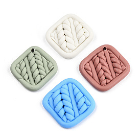 Handmade Polymer Clay Pendants, Imitation Woven Mat, Rhombus