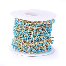 Handmade Enamel Beaded Chains, with Brass Curb Chains, Soldered, Long-Lasting Plated, with Spool