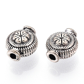 Tibetan Style Alloy Beads, Cadmium Free & Lead Free, Flat Round with Flower