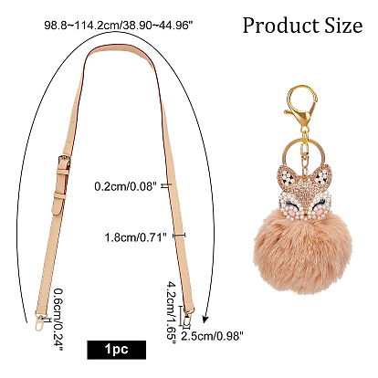 CHGCRAFT 2Pcs 2 Style Faux Fur Ball Pom Pom Keychains and Microfiber Leather Bag Strap, Bag Replacement Accessories