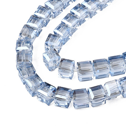 Electroplate Transparent Glass Beads Strands, , Faceted, Cube