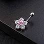 Piercing bijoux véritable laiton plaqué platine étoile fleur strass nombril anneau ventre anneaux, 29x16mm