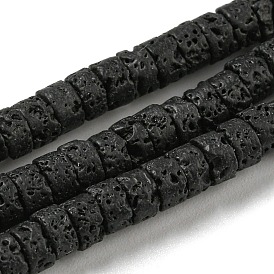 Natural Lava Rock Beads Strands, Flat Round/Disc, Heishi Beads