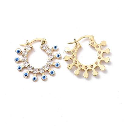 Enamel Evil Eye Hoop Earrings with Clear Cubic Zirconia, Gold Plated Brass Jewelry for Women, Cadmium Free & Lead Free