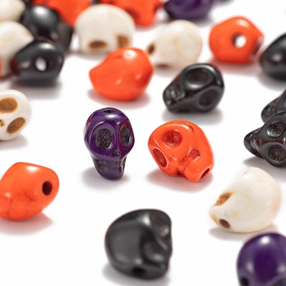 200Pcs 4 Colors Dyed Synthetic Turquoise Beads Strands, Skull