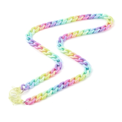 Collares personalizados de cadena de bordillo de acrílico arcoíris, cadenas de gafas, cadenas de bolsos, con cierres de pinza de langosta de plástico