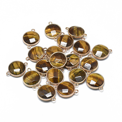 Connecteurs de liens de pierres précieuses, avec les accessoires en laiton de tonalité d'or, facette, plat rond