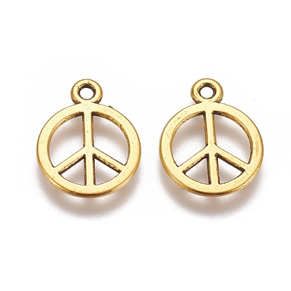 Tibetan Style Alloy Charms, Lead Free and Cadmium Free, Peace Sign