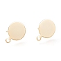 Brass Stud Earring Findings, Long-Lasting Plated, with Loop and 925 Sterling Silver Pin, Flat Round