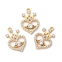 Rack Plating Alloy Crystal Rhinestone Pendants, Heart with Crown Charms