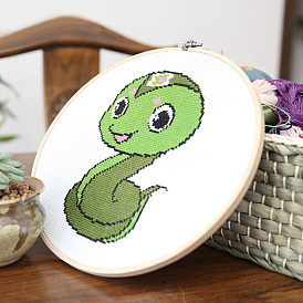 DIY Snake Pattern Embroidery Kits, Including Printed Cotton Fabric, Embroidery Thread & Needles, Plastic Embroidery Hoops