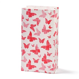 Sacs en papier kraft, pas de poignée, sac de friandises emballé pour les anniversaires, les douches de bébé, rectangle avec le motif de papillon