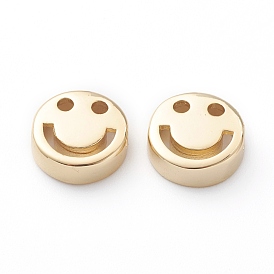 Brass Beads, Long-Lasting Plated, Flat Round with Smiling Face