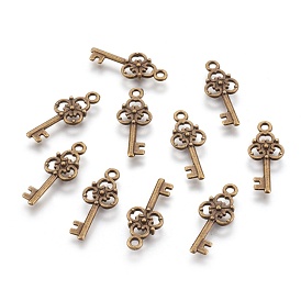 Tibetan Style Alloy Pendants, Skeleton Key, Lead Free and Cadmium Free, 23x9.5x2mm, hole: 2mm