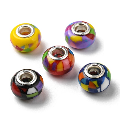 Bohemian Style Resin European Beads, Large Hole Beads, Rondelle, Platinum Color Core