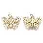Brass Micro Pave Clear Cubic Zirconia Pendants, with Jump Ring, Cadmium Free & Nickel Free & Lead Free, Butterfly Shape