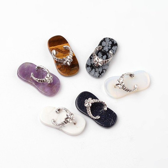 Slippers Gemstone Pendants, with Brass Findings, Platinum, 23x11x7mm