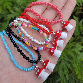 Joli pendentif champignon, collier de perles colorées pour femmes
