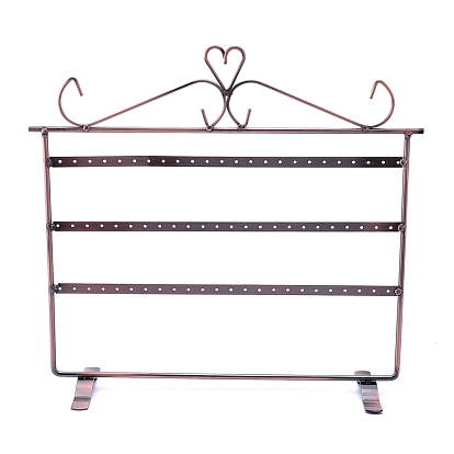 Rectangle Shape Iron 3-Tier Earring Display Stand, 72 Holes, for Hanging Earrings