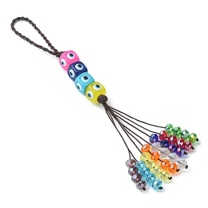 Décorations de pendentif en perles de verre, avec cube avec lampe mauvais œil et ornements suspendus en fil de nylon