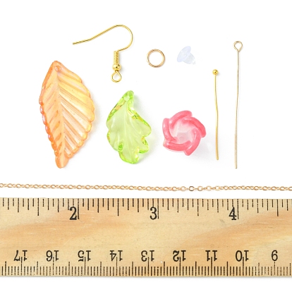 Kit de fabrication de boucles d'oreilles tulipe bricolage, y compris des perles de fleurs en acrylique et des pendentifs en feuilles, boucles d'oreilles en fer crochets et anneaux de saut, chaînes de câble en laiton