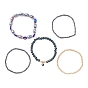 5Pcs 5 Style Glass & Lampwork Evil Eye Stretch Bracelets Set, Stackable Bracelet with Round Charms