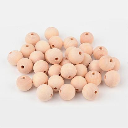Unfinished Wood Beads, Natural Wooden Loose Beads Spacer Beads, Round, Lead Free