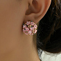 Boucles d'oreilles créoles en forme de fleur en plastique avec zircone cubique, boucles d'oreilles en alliage plaqué or véritable