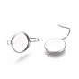 304 Stainless Steel Dangle Earrings, Cabochon Settings, with Vertical Loop, Flat Round
