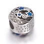 Retro 304 Stainless Steel European Beads, with Enamel and Rhinestone, Large Hole Beads, Flat Round with Star and Moon