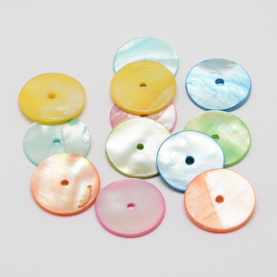 Cuentas de concha natural teñidas, disco / plano y redondo, perlas heishi, 20x2 mm, agujero: 2 mm