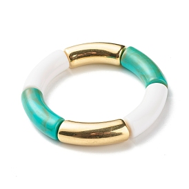 Curved Tube Beads Stretch Bracelet for Girl Women, Acrylic & CCB Plastic Beads Bracelet