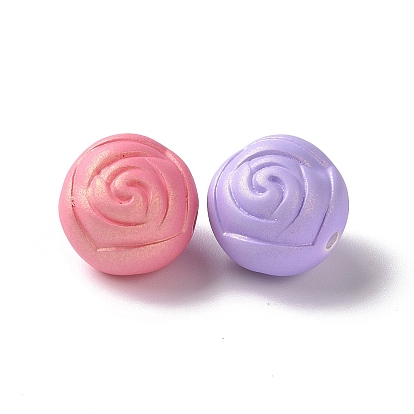 Perles en plastique abs peintes à la bombe, de Style caoutchouté, ronde avec motif de rose