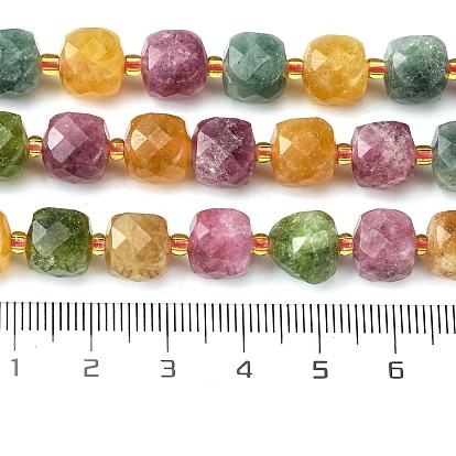Brins de perles de tourmaline synthétique, avec des perles de rocaille, cube à facettes