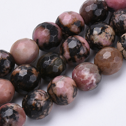 Natural Rhodonite Beads Strands, Faceted, Round
