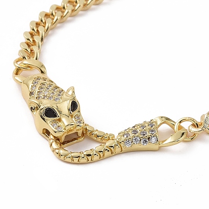 Cubic Zirconia Leopard Link Bracelet Brass Curb Chains for Women