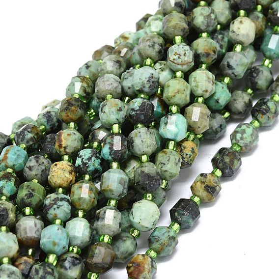 Brins de perles turquoises africaines naturelles (jaspe), avec des perles de rocaille, facette, Toupie, perles de prisme à double pointe