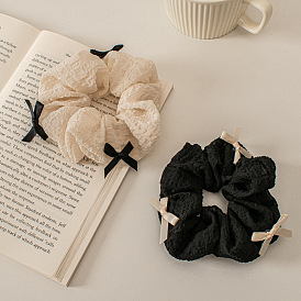 Japanese-style black and white contrast pleated butterfly bow large intestine hair ring - sweet lolita hair accessory.