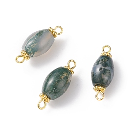 Natural Moss Agate Connector Charms, with Alloy Beads and Brass Findings, Oval