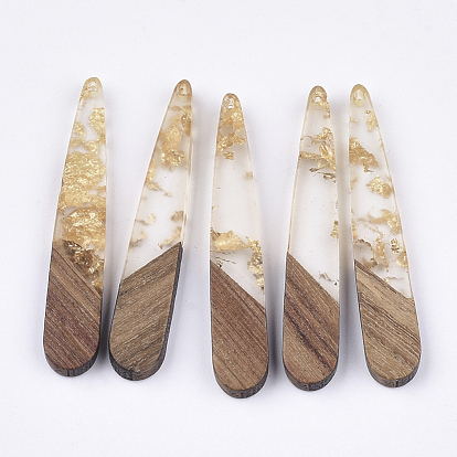 Resin & Walnut Wood Pendants, with Foil, Teardrop