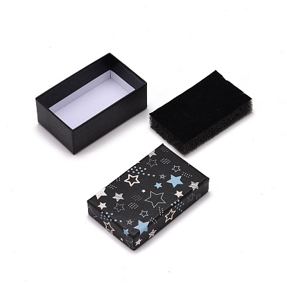 Boîte à bijoux en carton, avec tapis éponge noir, pour le paquet cadeau de bijoux, rectangle avec motif d'étoile
