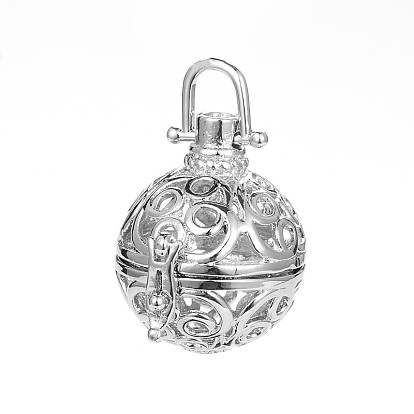 Trendy Hollow Brass Round Cage Pendants, For Chime Ball Pendant Necklaces Making, Cadmium Free & Nickel Free & Lead Free